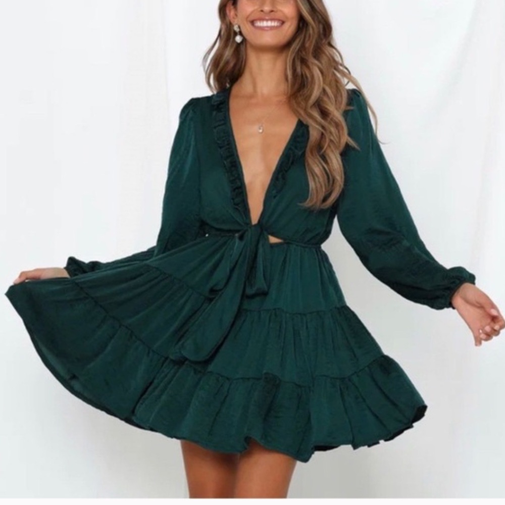 Princess Polly Green Ruffled Tiered Mini Dress